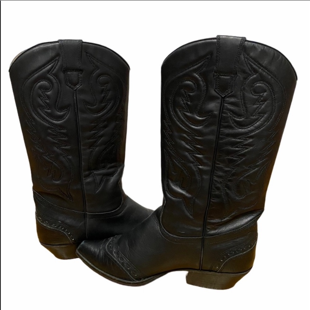 Nine West Leather Western Cowboy Boots Black SZ 9
